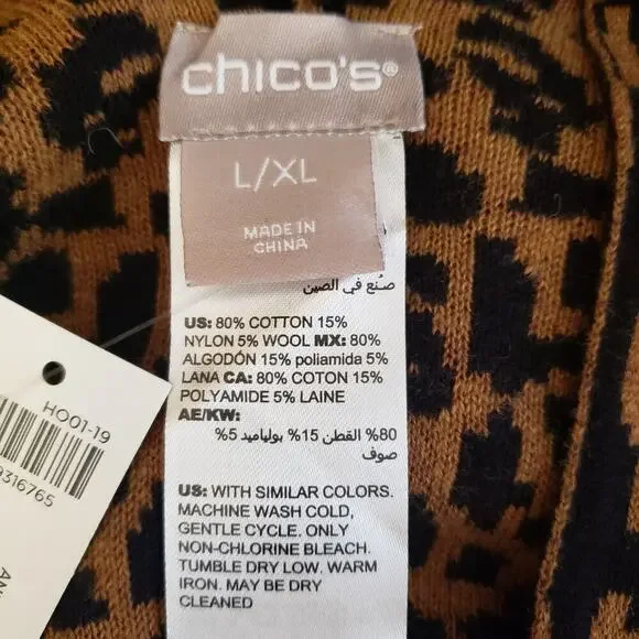 Chico's Animal Print Jacquard Ruana Shawl Sweater w/ Matching Bag | Size L/XL - Picture 11 of 11
